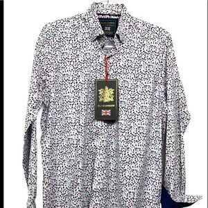 Guide London Blue/Pink/white Splatter Dot Button Down dress shirt